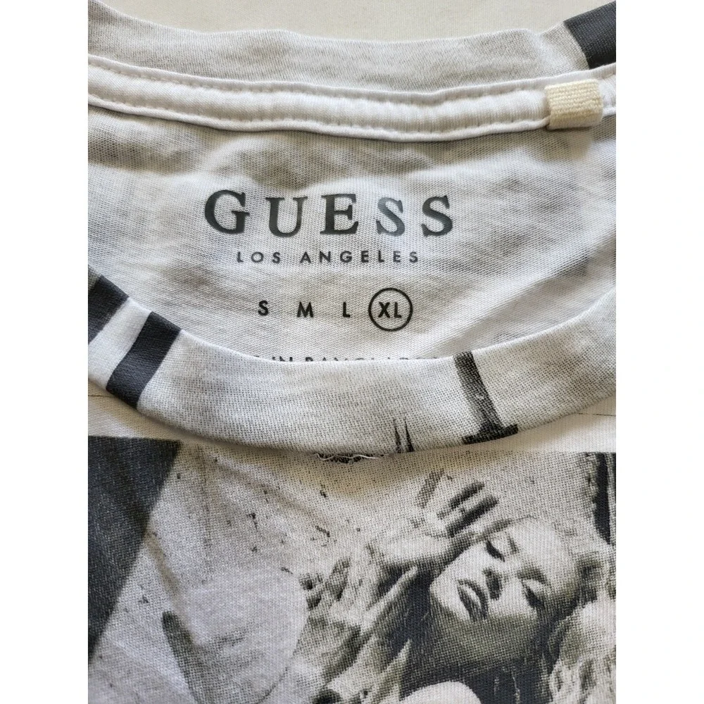 Guess Los Angeles Mens XL T-Shirt All Over Photo Print Blue Puff Logo Tee - Picture 2 of 6